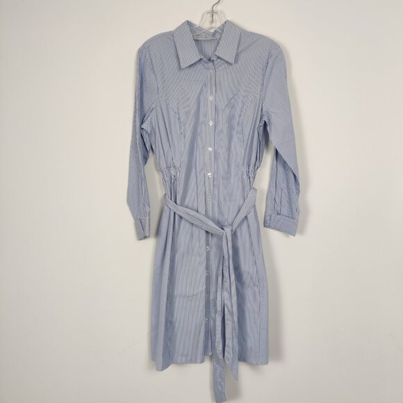 Signature Women's Striped Shirt Midi Dress Size Large 100% Cotton Old Money - Picture 1 of 8